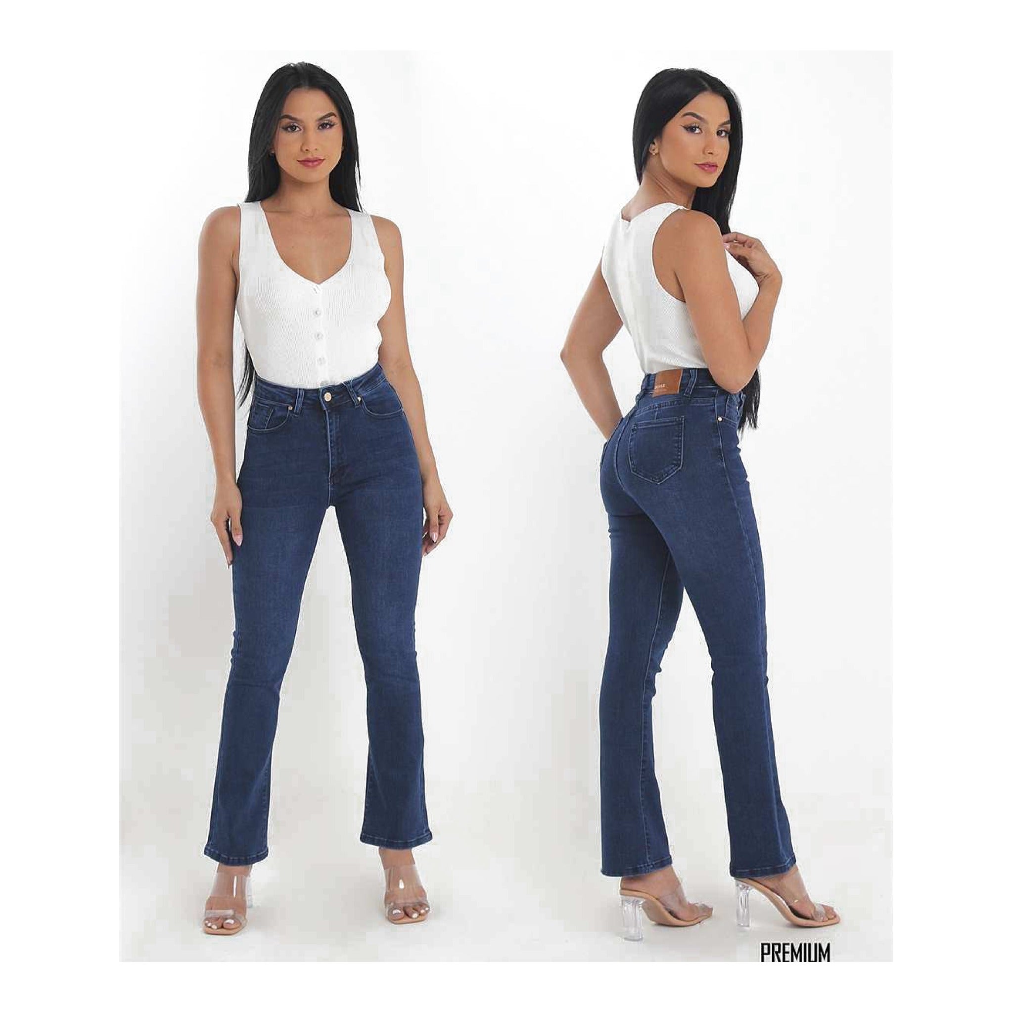 JEANS TIRO ALTO RECTO AZUL OSCURO CON LAVADO